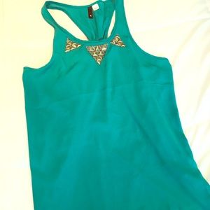 H&M turquoise tank blouse with gold details